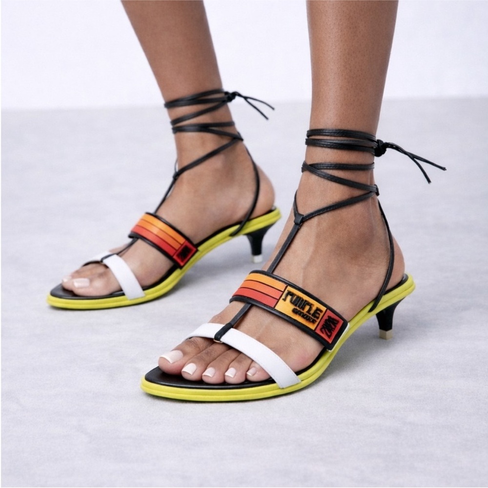 ZARA×PURPLE AMOUR Special Edition Multicolor Strappy Kitten Heeled Sandals - Picture 3 of 12